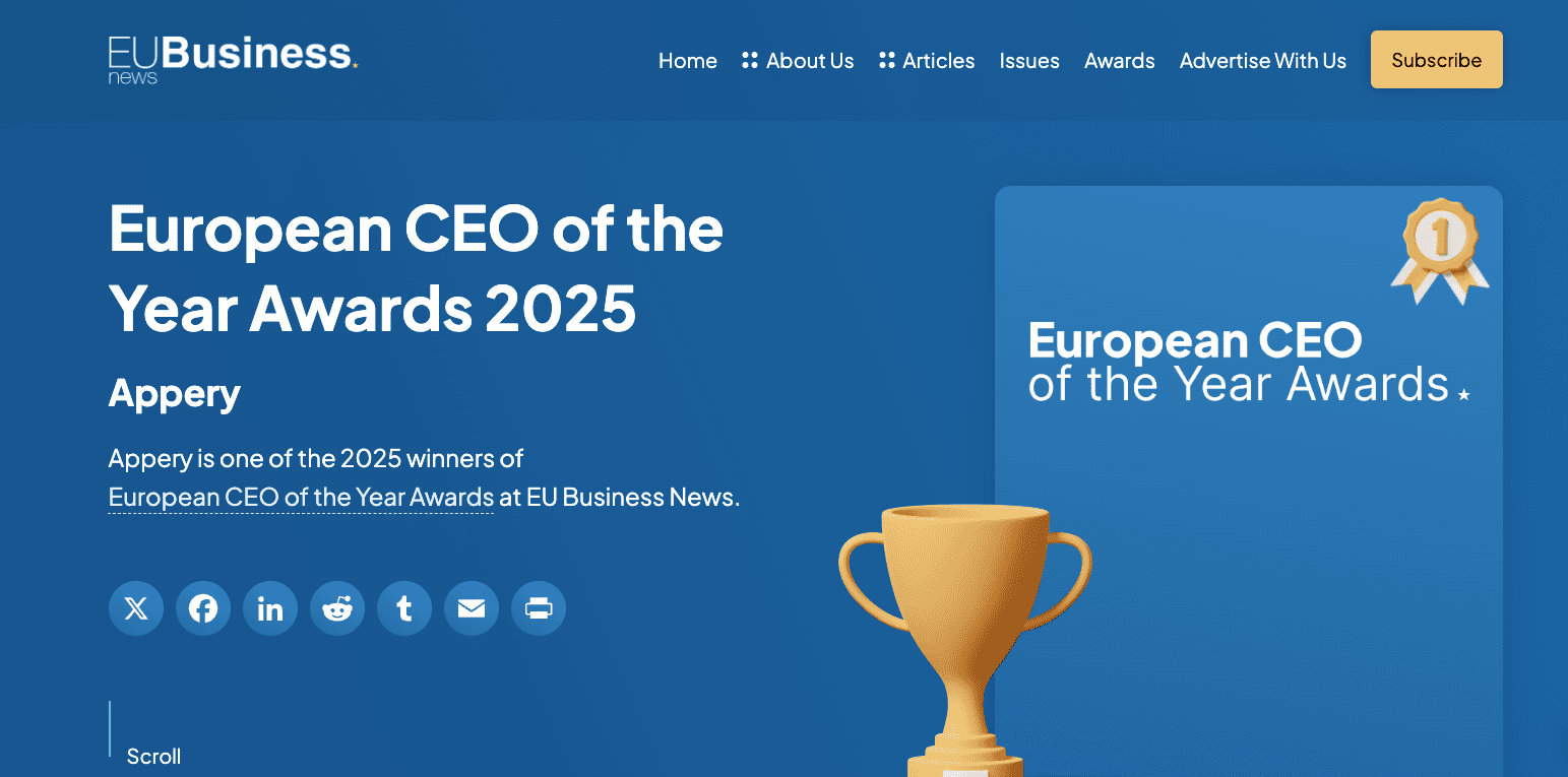 Appery.io Triumphs at European CEO of the Year Awards! 